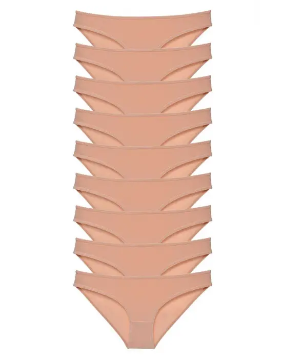 Omarı 9 Adet Süper Eko Likralı Kadın Slip Külot - Ten Rengi