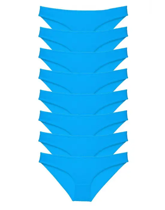 Omarı Likralı Kadın Slip Külot Mavi 8li Set