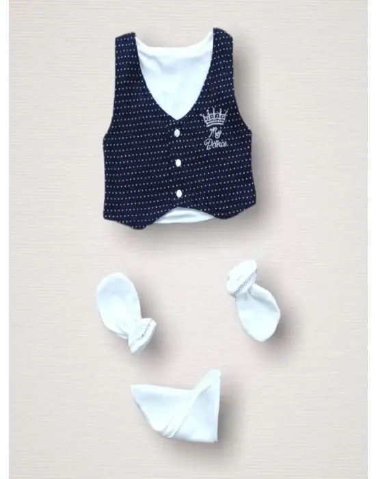 Göz Alıcı Prens Nakışlı Zıbın Takımı Lacivert