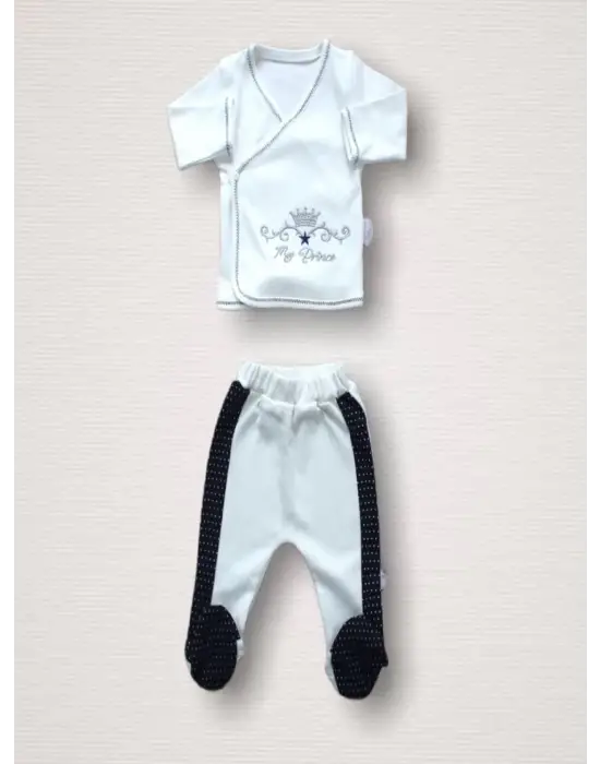 Göz Alıcı Prens Nakışlı Zıbın Takımı Lacivert