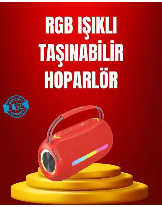 Suya Dayanıklı 20w Rgb Hoparlör Bluetooth, Usb, Sd Kart Ve Aux Girişli