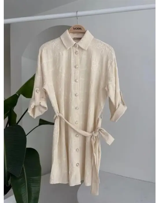 Süzene Nakışlı Ve Gold Düğmeli Elbise 2742