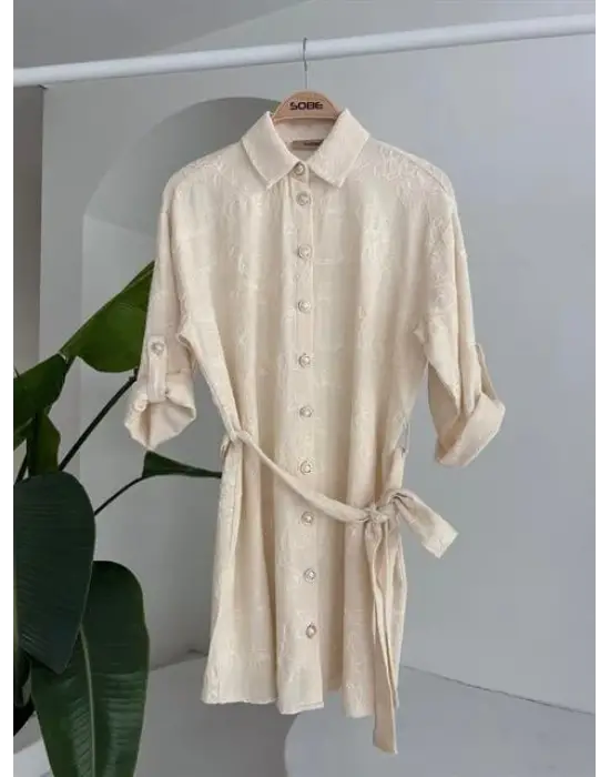 Süzene Nakışlı Ve Gold Düğmeli Elbise 2742