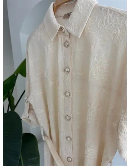 Süzene Nakışlı Ve Gold Düğmeli Elbise 2742