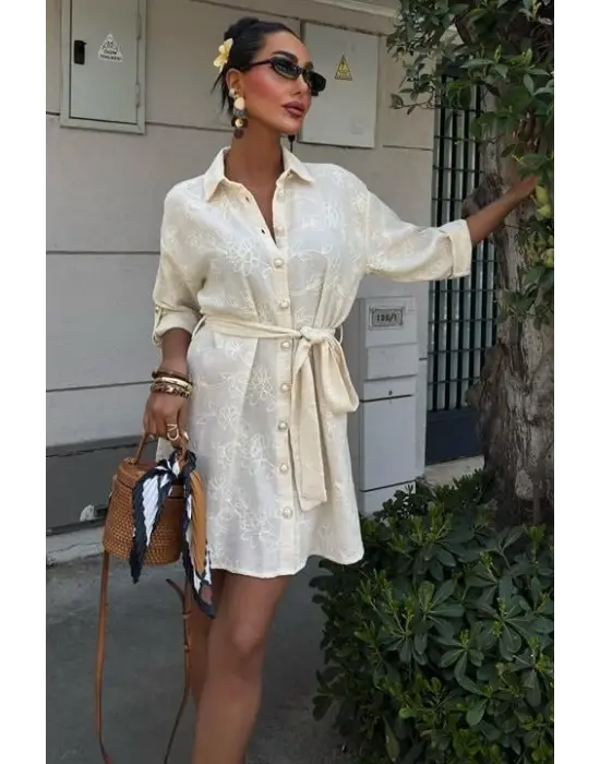 Süzene Nakışlı Ve Gold Düğmeli Elbise 2742