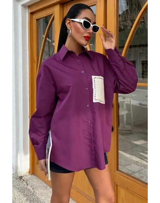 Süzine Cepli Arkası Yırtmaçlı Oversize Gömlek 3420