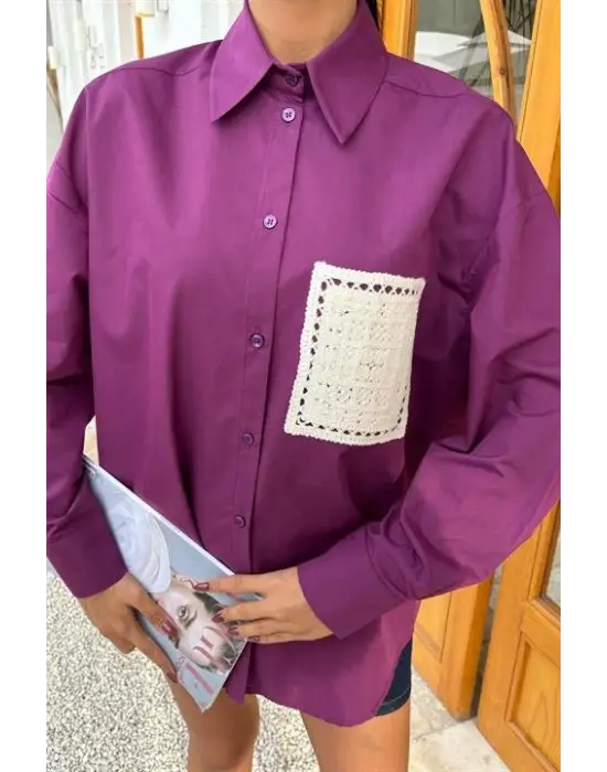 Omarı Oversize Gömlek Cepli Arkası Yırtmaçlı Modası