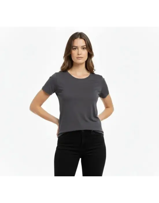 T-Shirt Bisiklet Yaka Slim Fit Likralı Tişört Günlük Basic Body - Füme