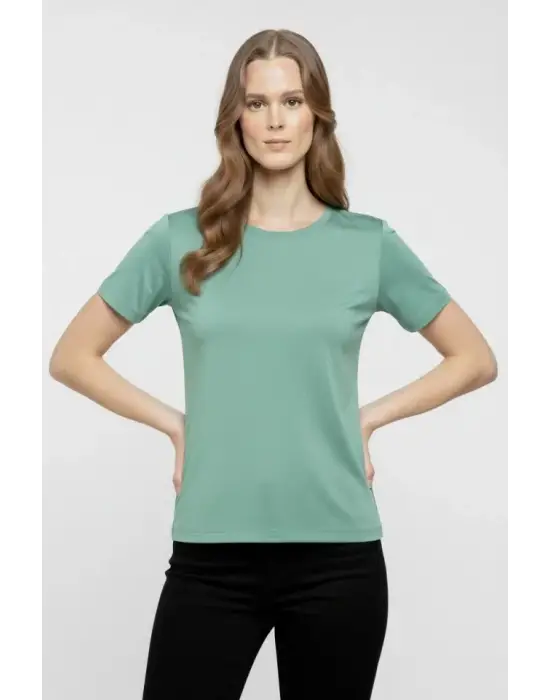 T-Shirt Bisiklet Yaka Slim Fit Likralı Tişört Günlük Basic Body - Mint Yeşili