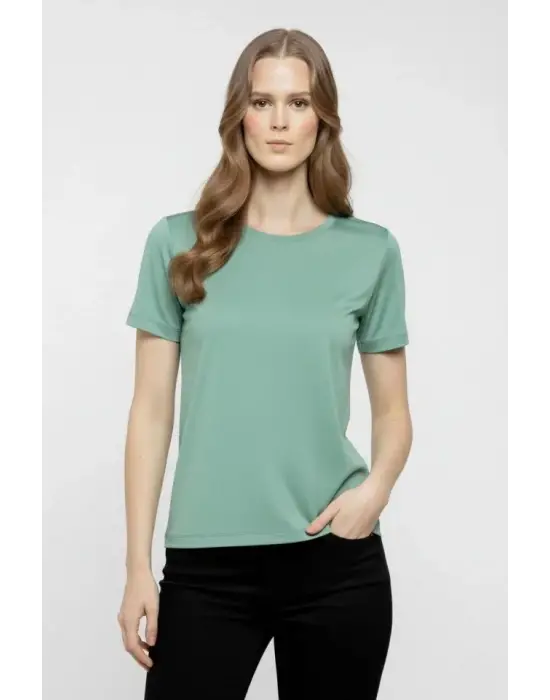 T-Shirt Bisiklet Yaka Slim Fit Likralı Tişört Günlük Basic Body - Mint Yeşili