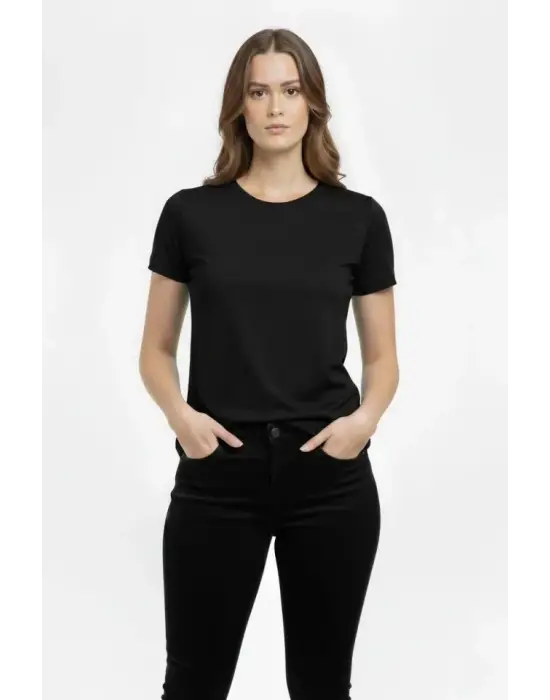 T-Shirt Bisiklet Yaka Slim Fit Likralı Tişört Günlük Basic Body - Siyah