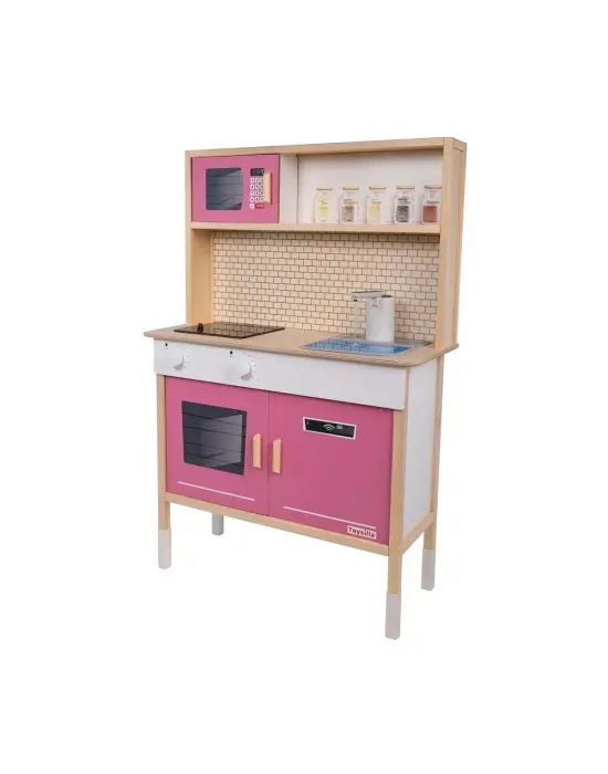 T1032 AHŞAP SU AKAN MUSLUKLU VE LEDLİ ÇOCUK MUTFAĞI PEMBE