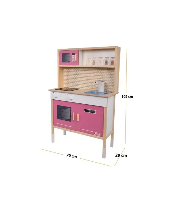 T1032 AHŞAP SU AKAN MUSLUKLU VE LEDLİ ÇOCUK MUTFAĞI PEMBE