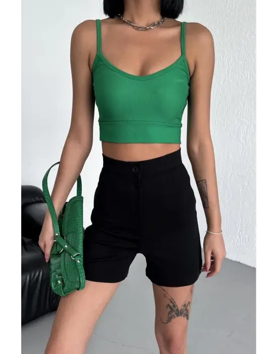 Omarı Esnek Krep Şort Siyah