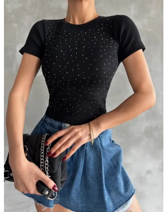 Etkileyici Taş Baskılı Korse Bluz