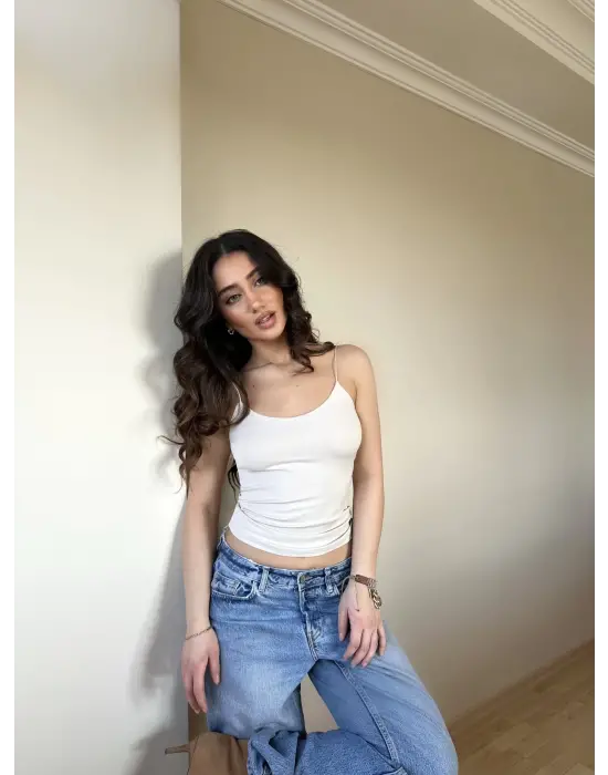 Omarı Taş Renkli Poliamid İp Askılı Bluz