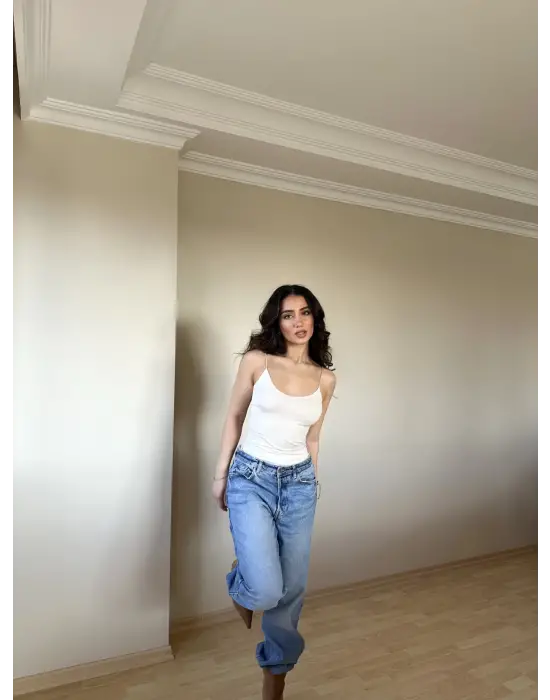 Omarı Taş Renkli Poliamid İp Askılı Bluz