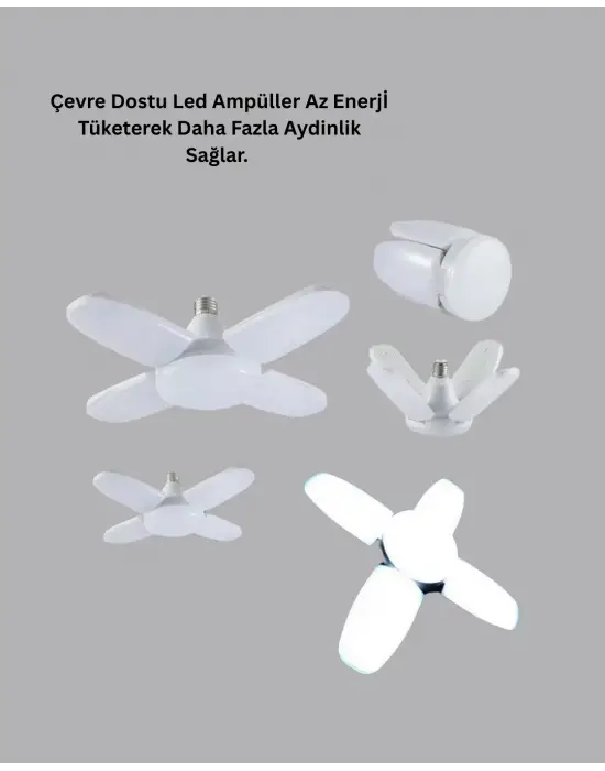 Tasarruflu Pervane Led Ampül 4 Kollu 60 Watt Geniş Alan Aydınlatma