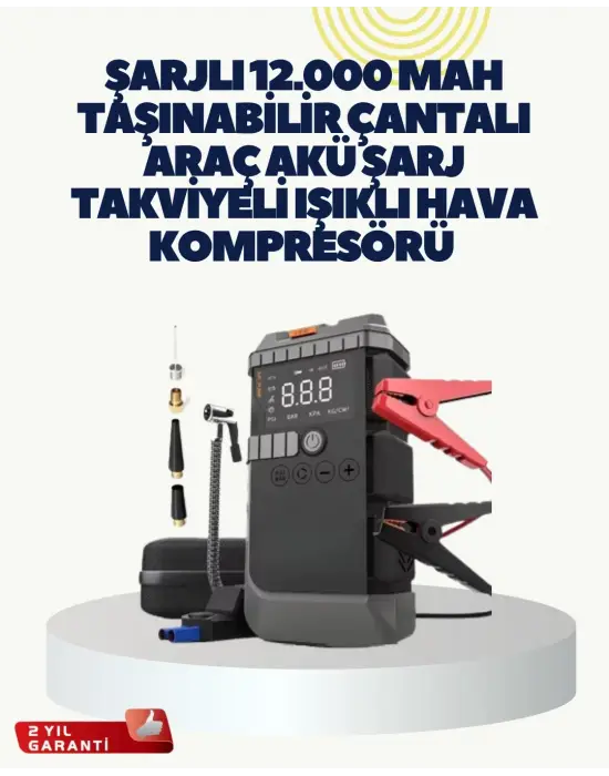 Taşınabilir Akü Takviye Cihazı Işıklı Hava Kompresörü Powerbank