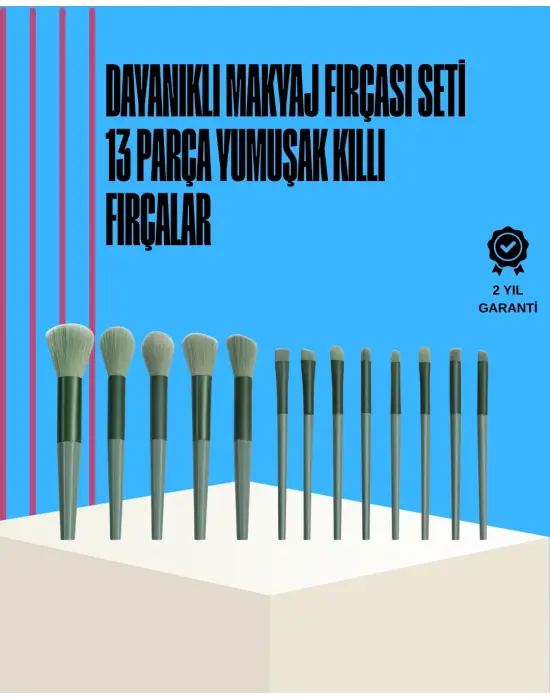 Taşınabilir Ergonomik Yapılı 13 Adet Fiber Kıllı Yüz Ve Göz Makyaj Fırçası Seti