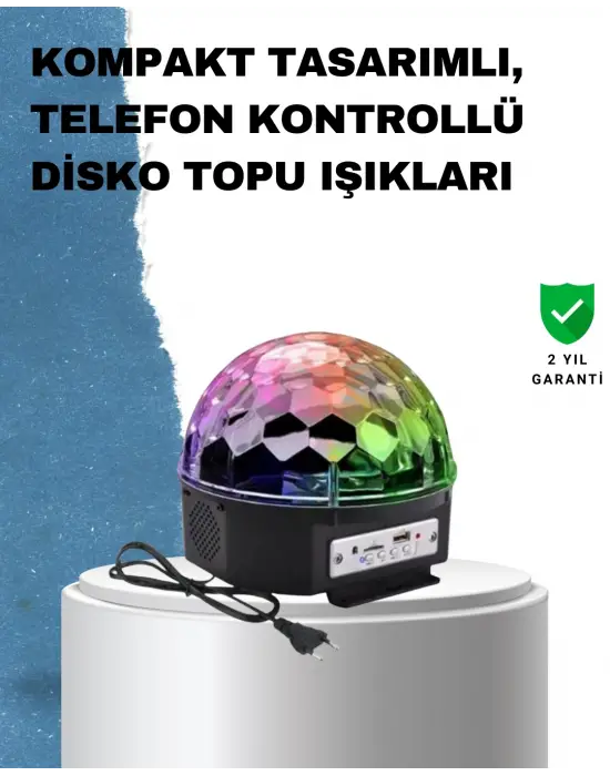 Taşınabilir Rgb Disko Topu Bluetooth Ve Uzaktan Kumanda Özellikli