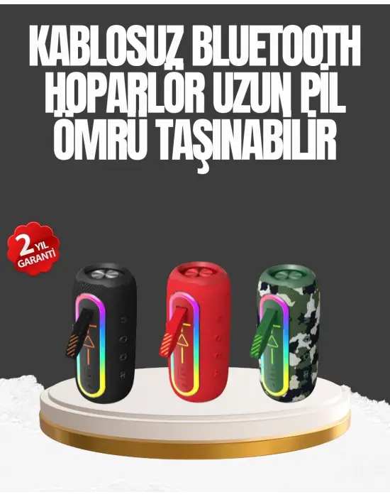 Taşınabilir Şarjlı Bluetooth Hoparlör Güçlü Bas