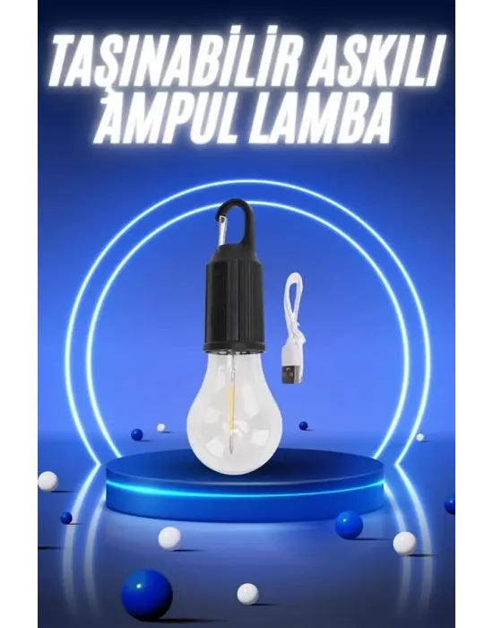 Taşınabilir Şarjlı Led Ampul Askılı Lamba Kamp Bahçe Lambası