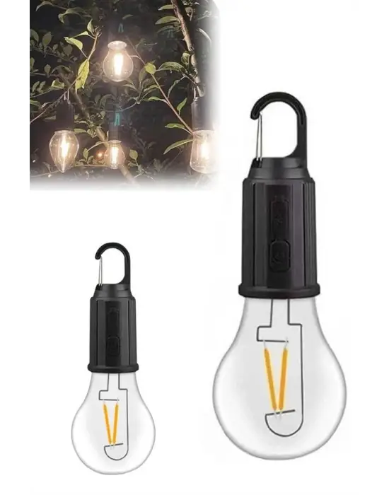Taşınabilir Şarjlı Led Ampul Askılı Lamba Kamp Bahçe Lambası