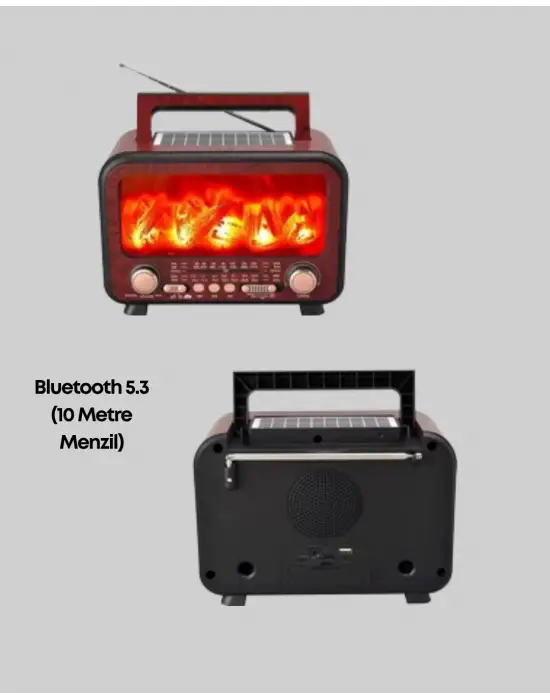 Taşınabilir Şömine Görünümlü Bluetooth Hoparlör – Solar Şarjlı, Alev Işıklı, 7w Ses