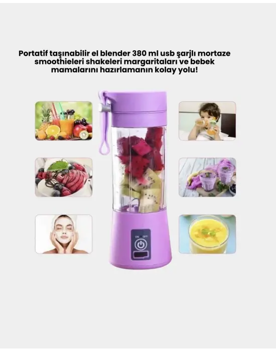 Taşınabilir Usb Şarjlı Mini Smoothie Blender 380ml Çelik Bıçaklı Portatif