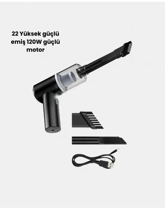 Taşınabilir Vakumlu Araç Süpürgesi – Katlanabilir Sap, Yıkanabilir Filtre, 120w Motor