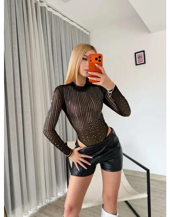 Taşlı Transparan Bodysuit