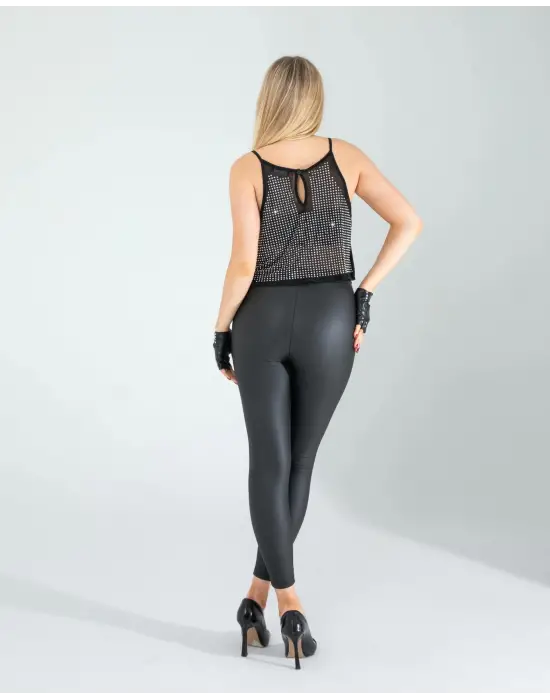 Omarı Parlak Taşlı Crop Üst