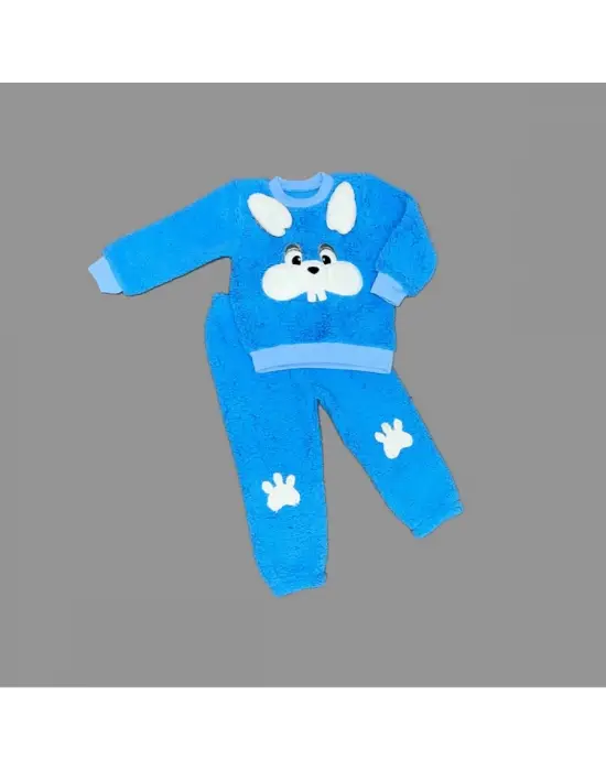 Omarı Tavşan Figürlü Kuzu Kumaş Sweat Pantolonlu Çocuk Takımı