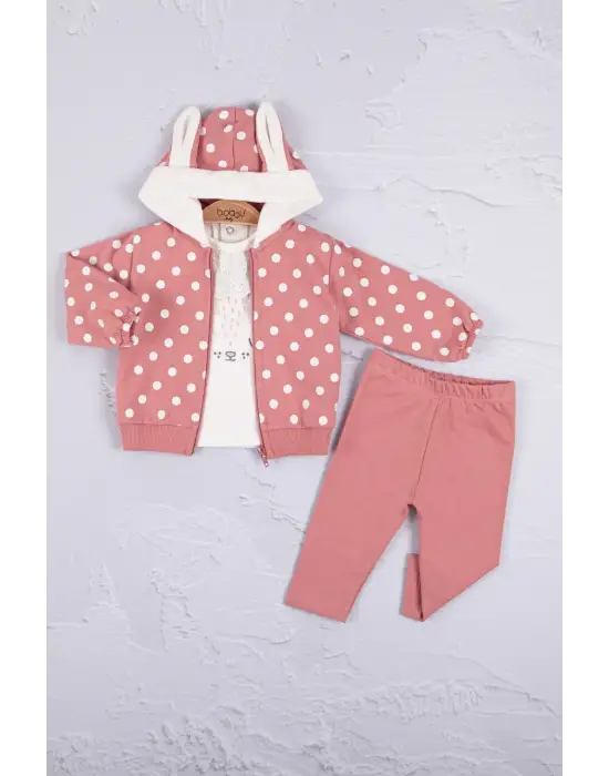 Tavşan Kulaklı Puanlı 3lü Kız Bebek Takım