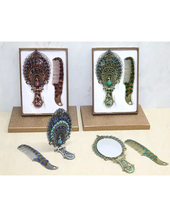 Tavuskuşu Katlanabilir Ayna Ve Tarak Seti Büyük Boy