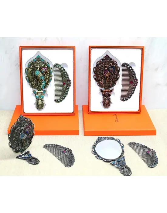 Tavuskuşu Katlanabilir Ayna Ve Tarak Seti Orta Boy