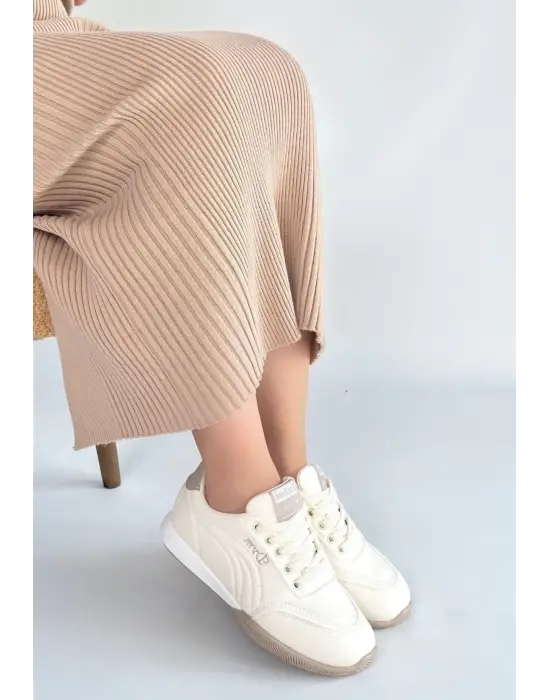 Tawen Bej Cilt Bağcıklı Spor Ayakkabı