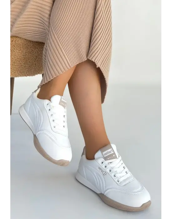 Tawen Beyaz Cilt Bağcıklı Spor Ayakkabı
