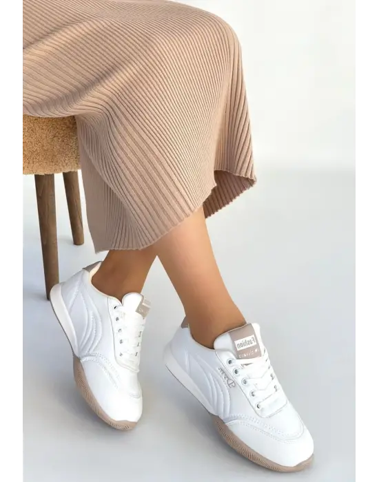 Tawen Beyaz Cilt Bağcıklı Spor Ayakkabı