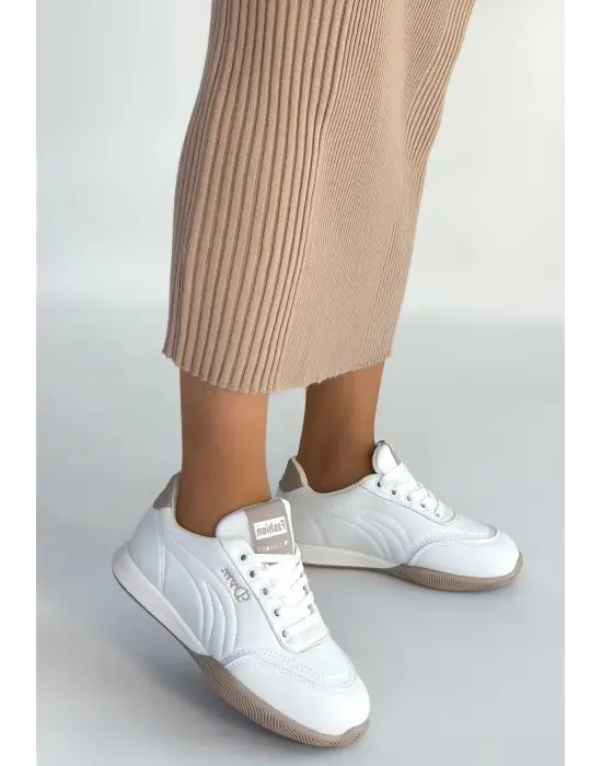 Tawen Beyaz Cilt Bağcıklı Spor Ayakkabı