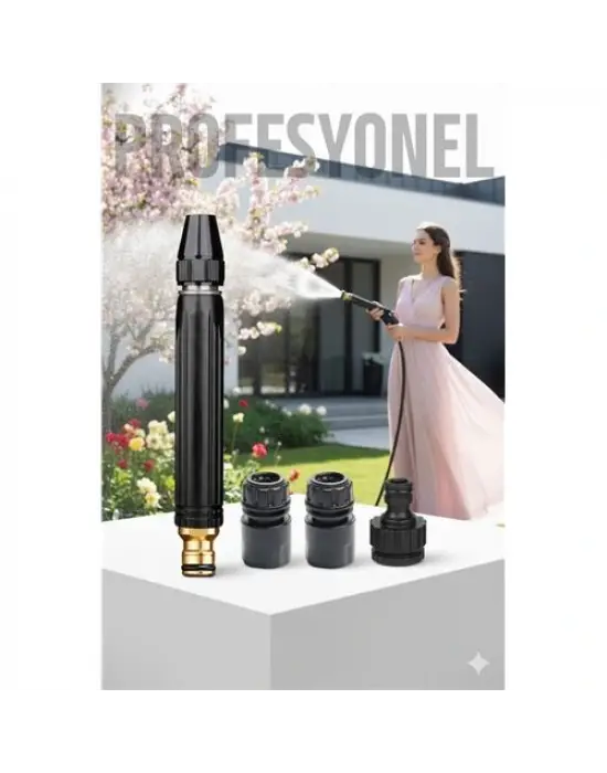 Tazyik Arttıran Bahçe Yıkama Sulama Hortum Başlığı Seti  3 Musluk Adaptörlü Güçlü Jet