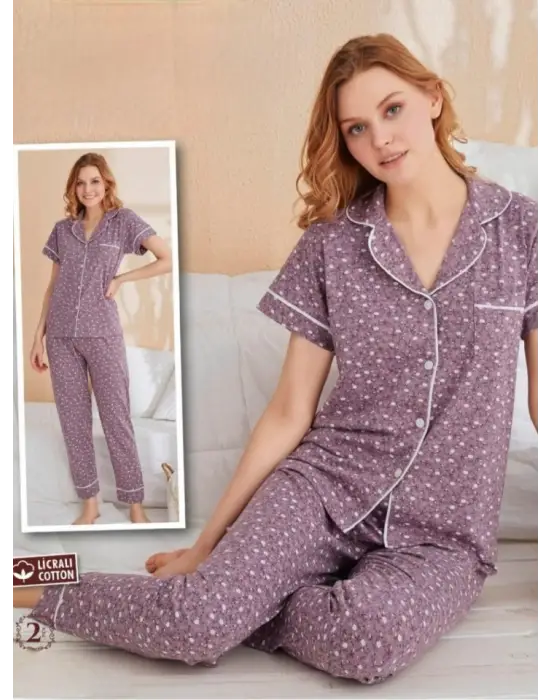 Omarı Çiçek Desenli Kısa Kollu Pijama Takımı - Rahat ve Trendy
