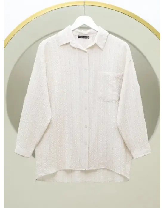 Omarı Şık Düğmeli Krem Tunik