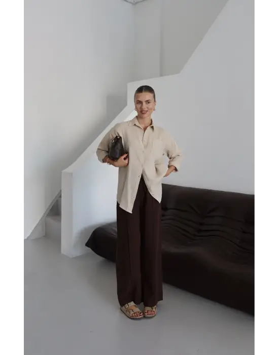 Tek cepli müslin gömlek bej pt