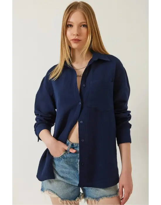Tek cepli müslin gömlek lacivert pt