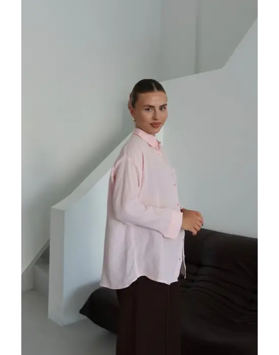 Tek cepli müslin gömlek pembe pt