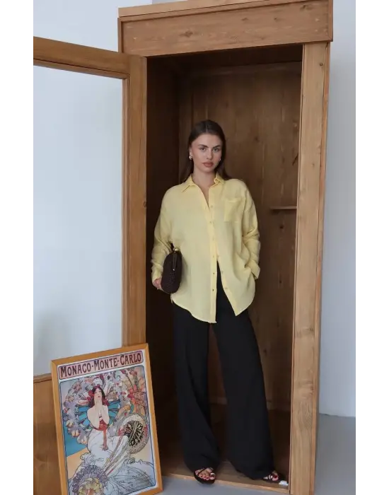 Tek cepli müslin gömlek sarı