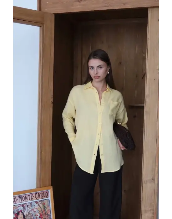 Tek cepli müslin gömlek sarı