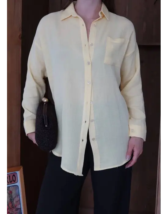 Tek cepli müslin gömlek sarı